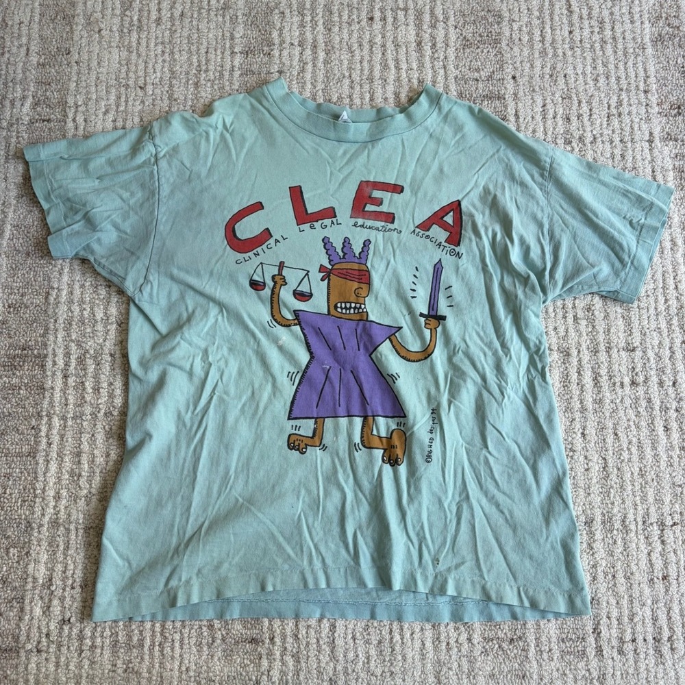 1994 Big Hed Designs CLEA Legal Education T-Shirt Teal Large USA